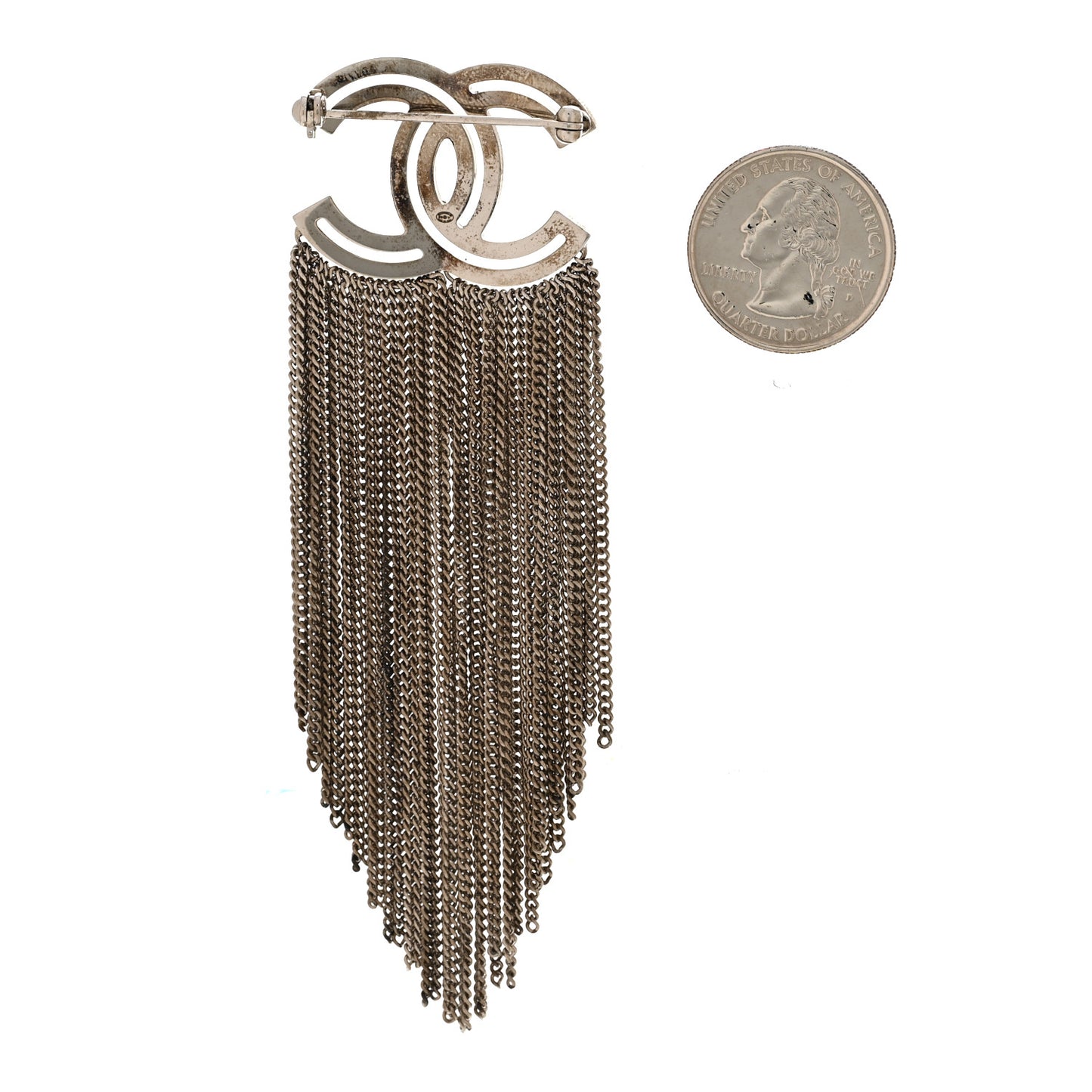 Crystal Chain Fringe CC Brooch Silver