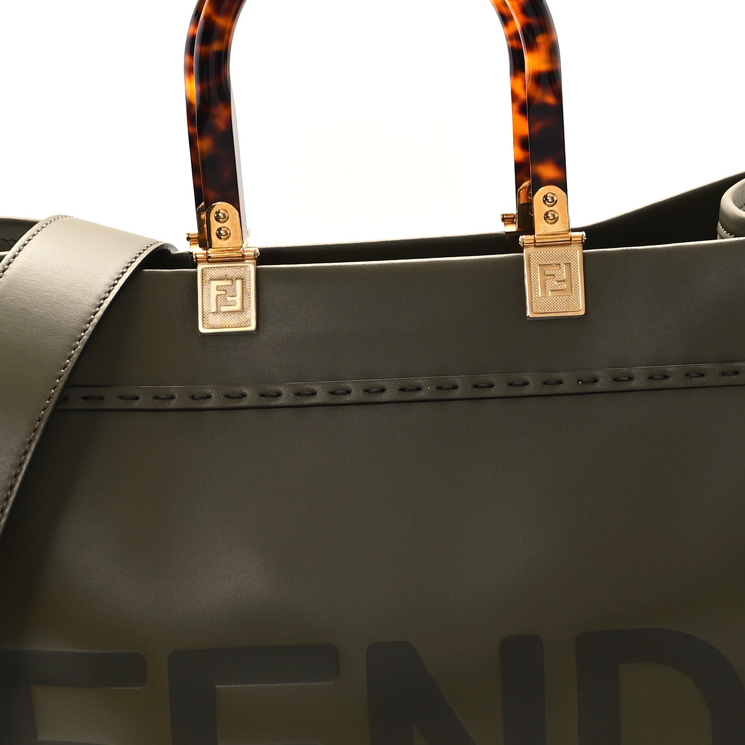 Fendi Vitello King Plexiglass Logo Embossed Medium Fendi Sunshine Shopper Tote Wood 8 of 10
