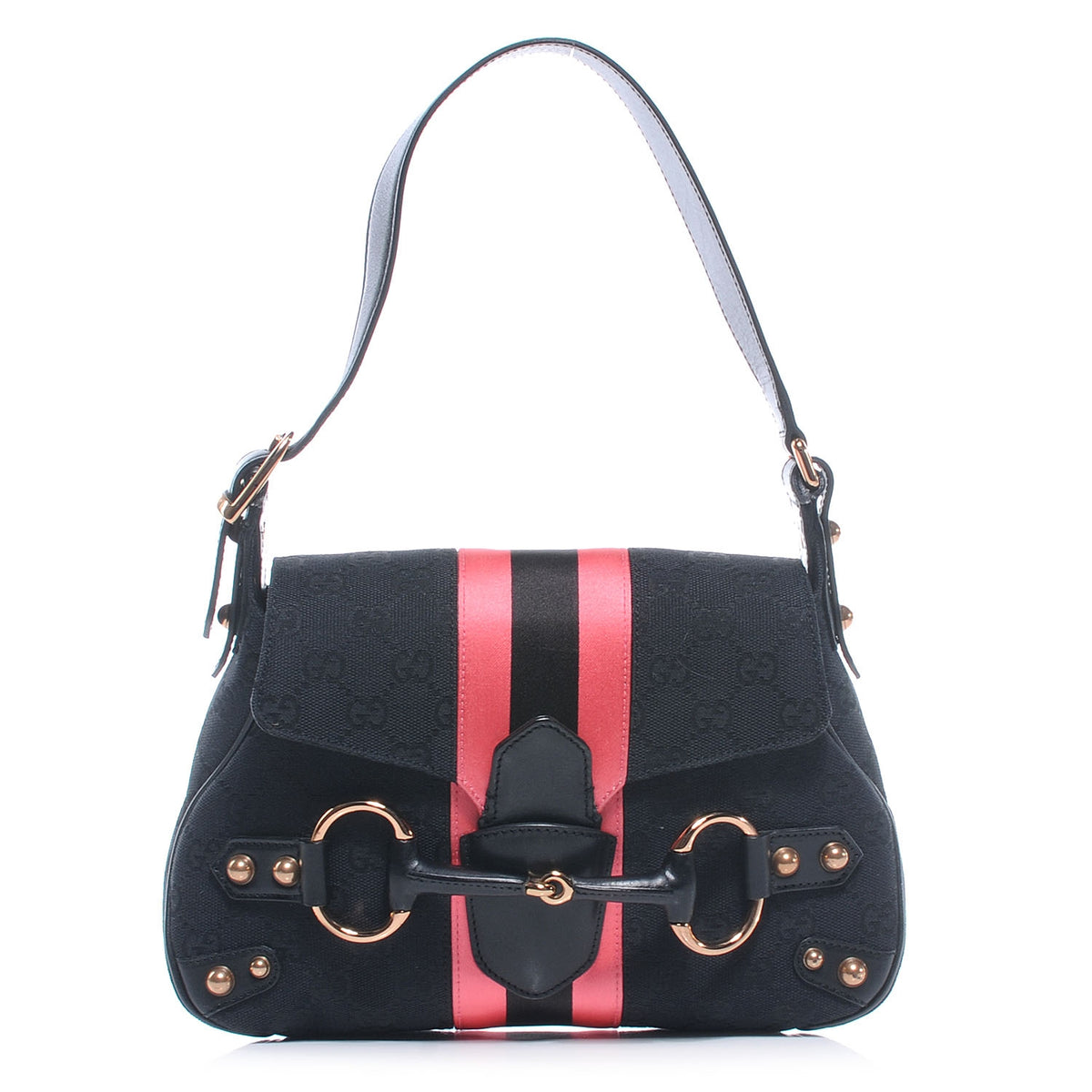 Monogram Horsebit Web Flap Bag Black