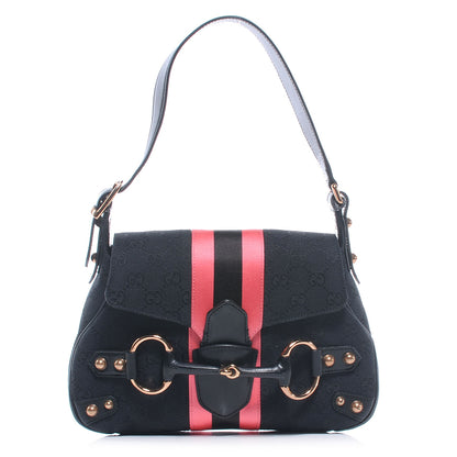 Gucci Monogram Horsebit Web Flap Bag Black 1 of 7