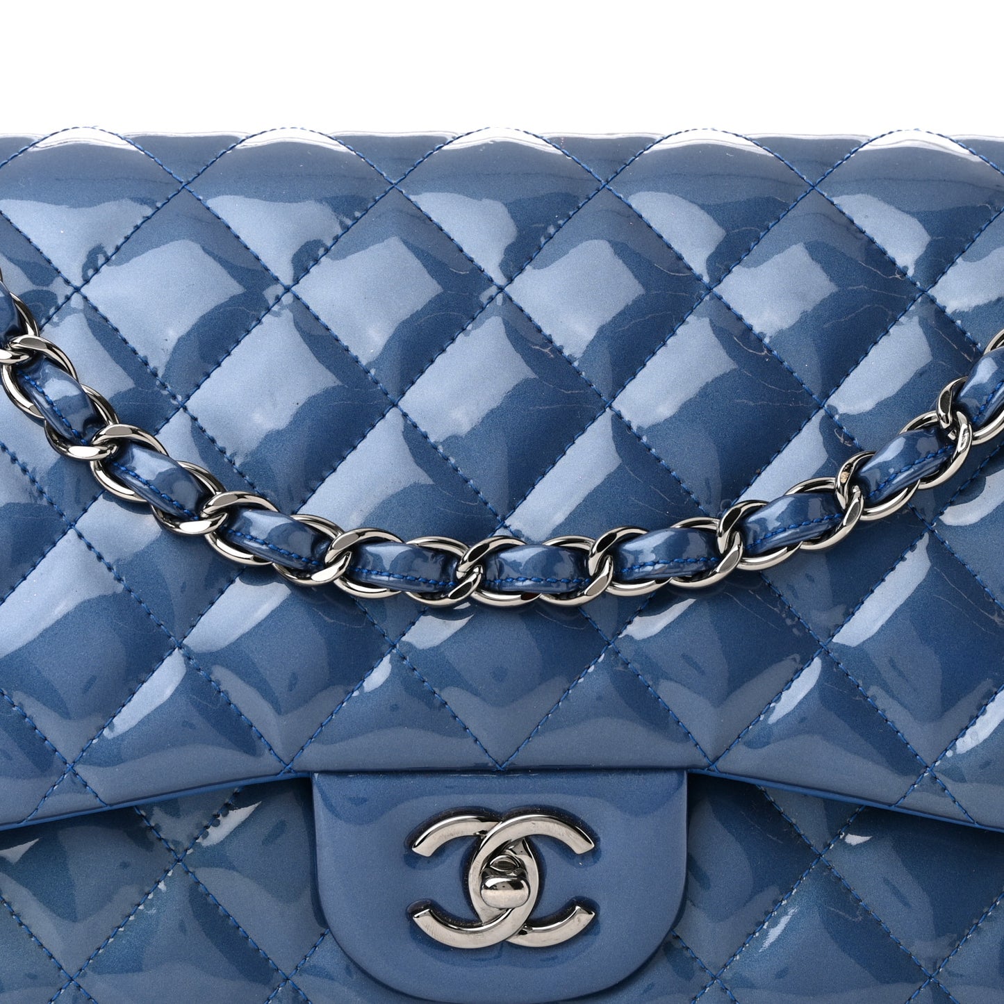 Patent Quilted Jumbo Double Flap Blue