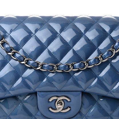 Chanel Patent Quilted Jumbo Double Flap Blue 8 of 13