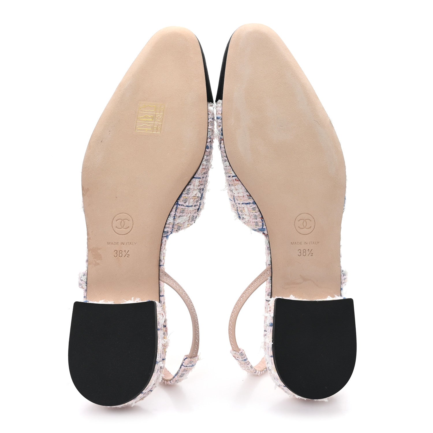 Chanel Tweed Grosgrain Cap Toe CC Slingback Flat 38.5 Pink