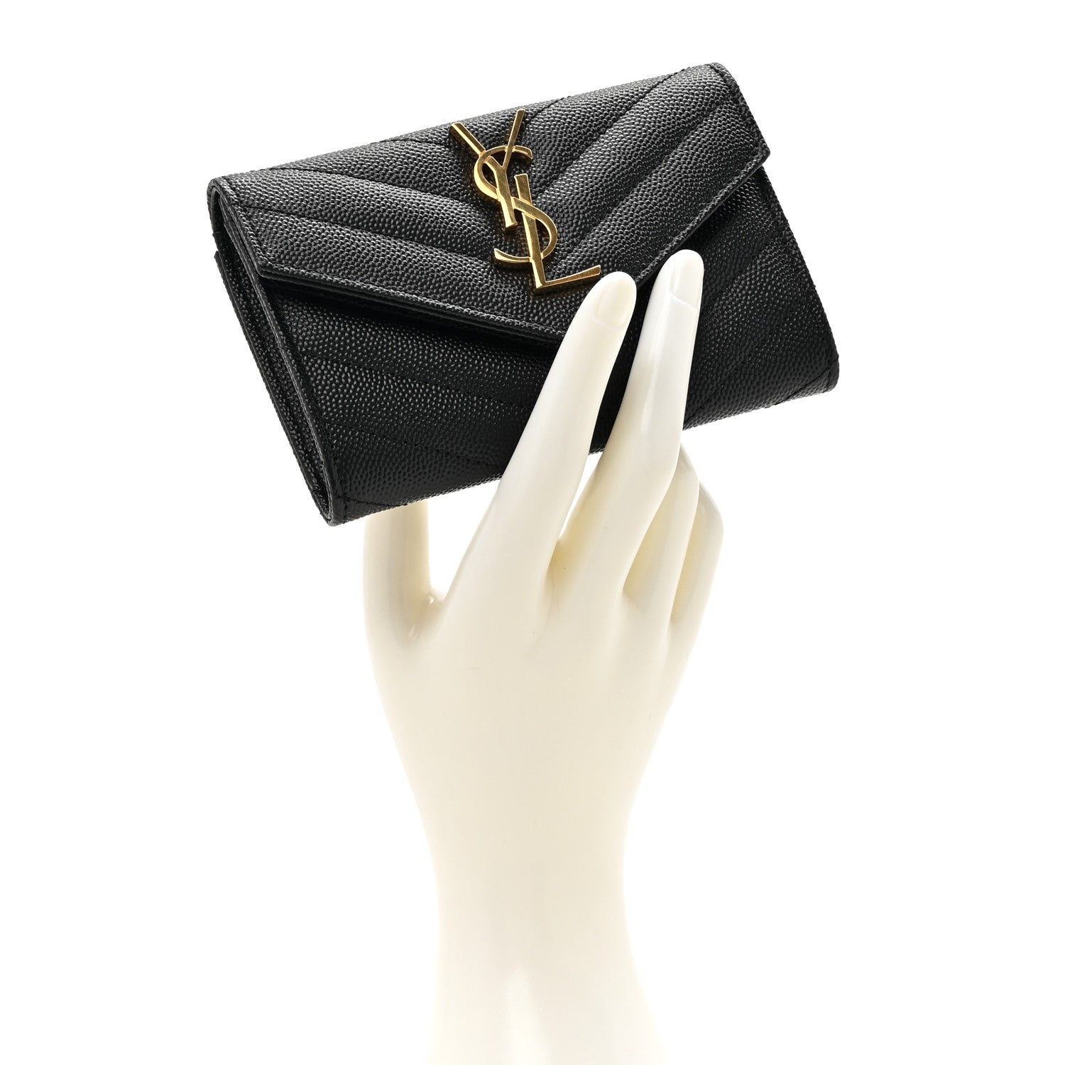 Saint Laurent Grain De Poudre Matelasse Chevron Small Monogram Envelope Wallet Black 2 of 8