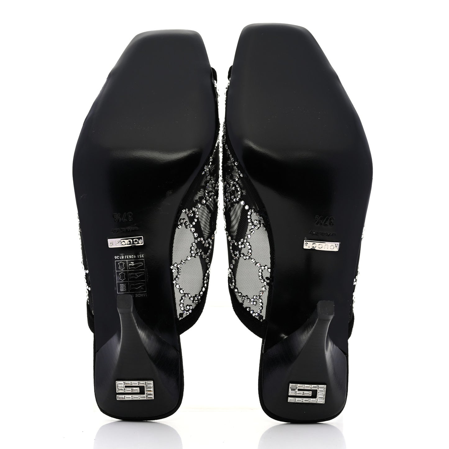 Tela Retino Kid Scamosciato Crystal GG Monogram Square G 95mm Slide Sandals 37.5 Black