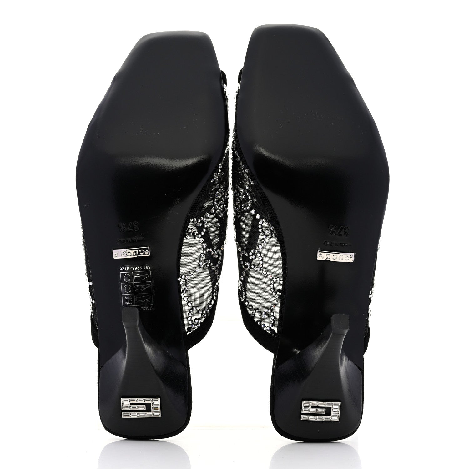 Gucci Tela Retino Kid Scamosciato Crystal GG Monogram Square G 95mm Slide Sandals 37.5 Black 5 of 8