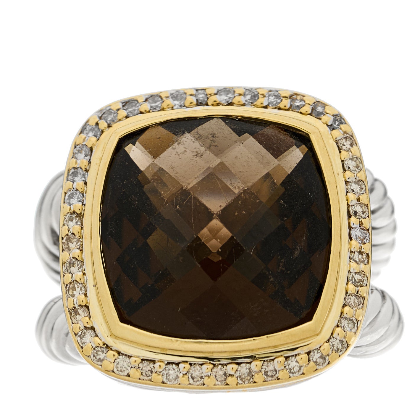 David Yurman Sterling Silver 18K Yellow Gold Diamond Smoky Quartz 14mm Albion Ring 54 7 1 of 5