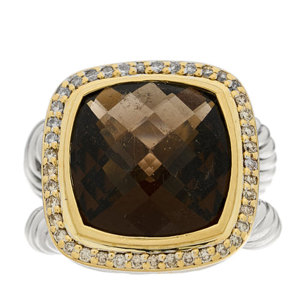 David Yurman Sterling Silver 18K Yellow Gold Diamond Smoky Quartz 14mm Albion Ring 54 7 1 of 5