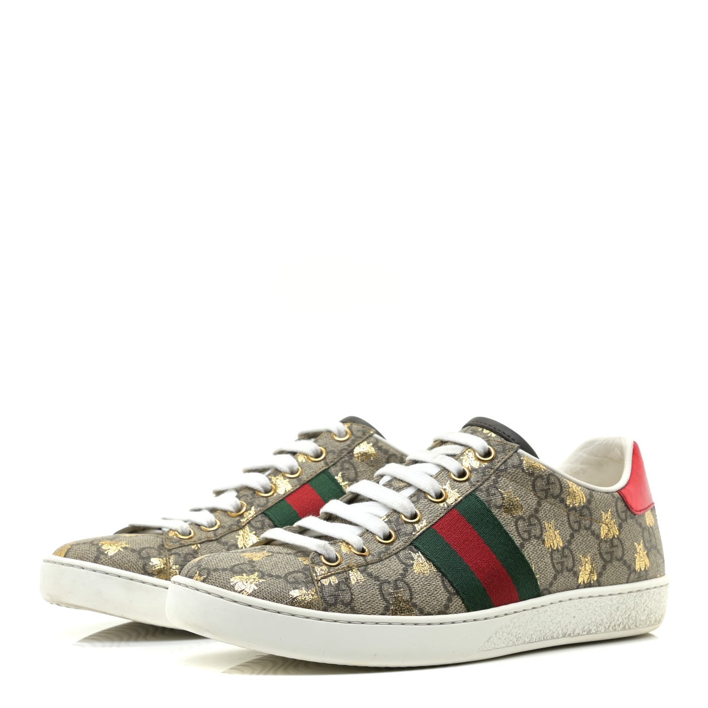 GG Supreme Monogram Bees Ayers Web Womens Ace Sneakers 36 Beige Oro Green Red