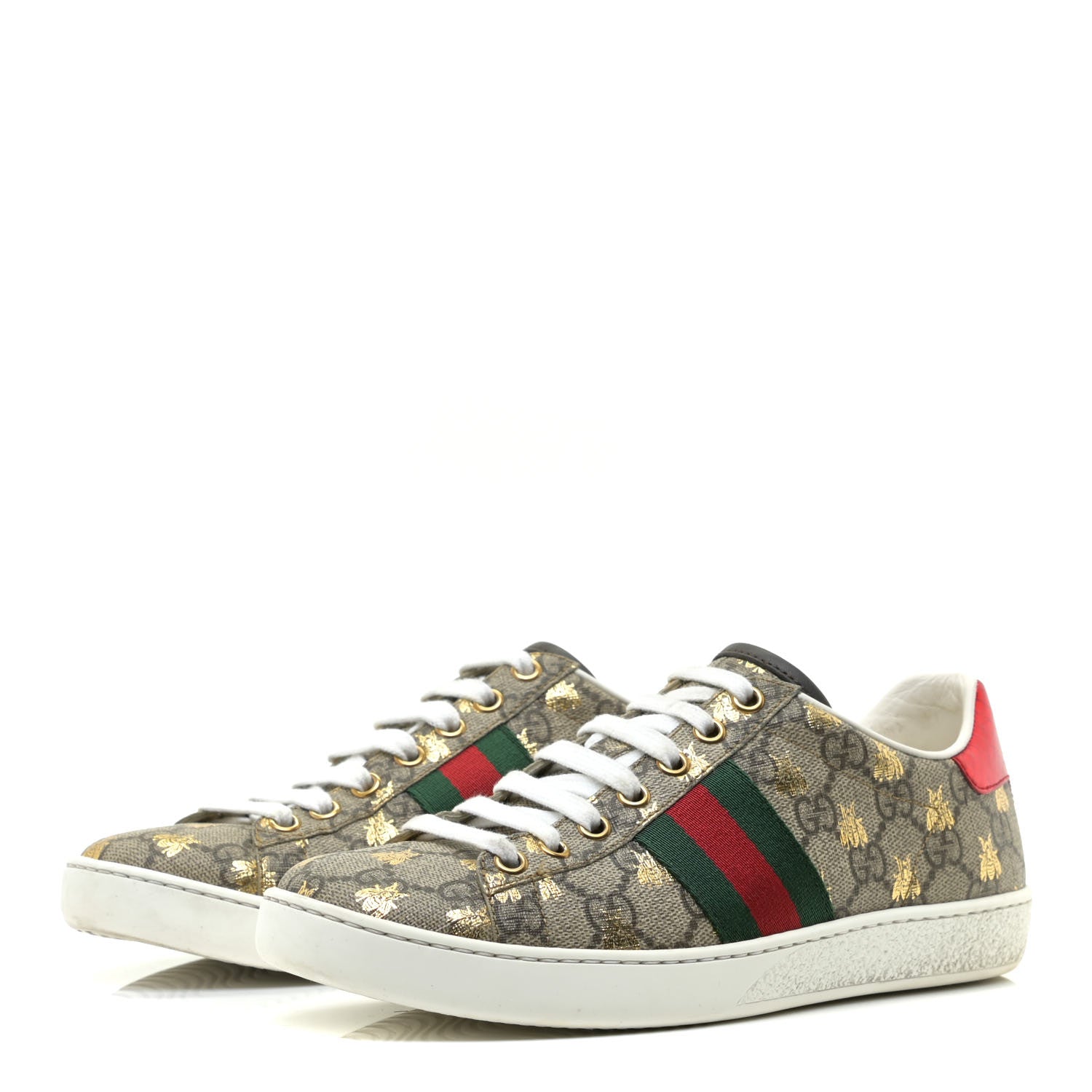 Gucci GG Supreme Monogram Bees Ayers Web Womens Ace Sneakers 36 Beige Oro Green Red 3 of 10