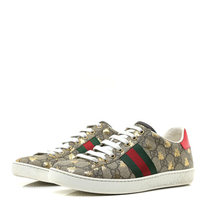 Gucci GG Supreme Monogram Bees Ayers Web Womens Ace Sneakers 36 Beige Oro Green Red 3 of 10