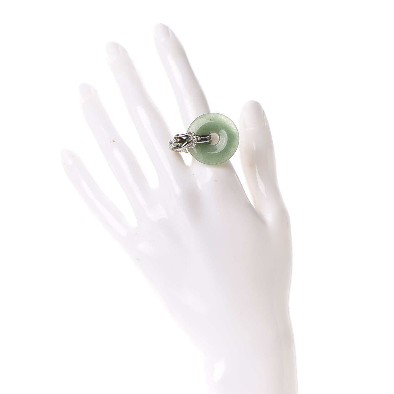 Chanel Crystal CC Ring 6 Silver Green 2 of 5