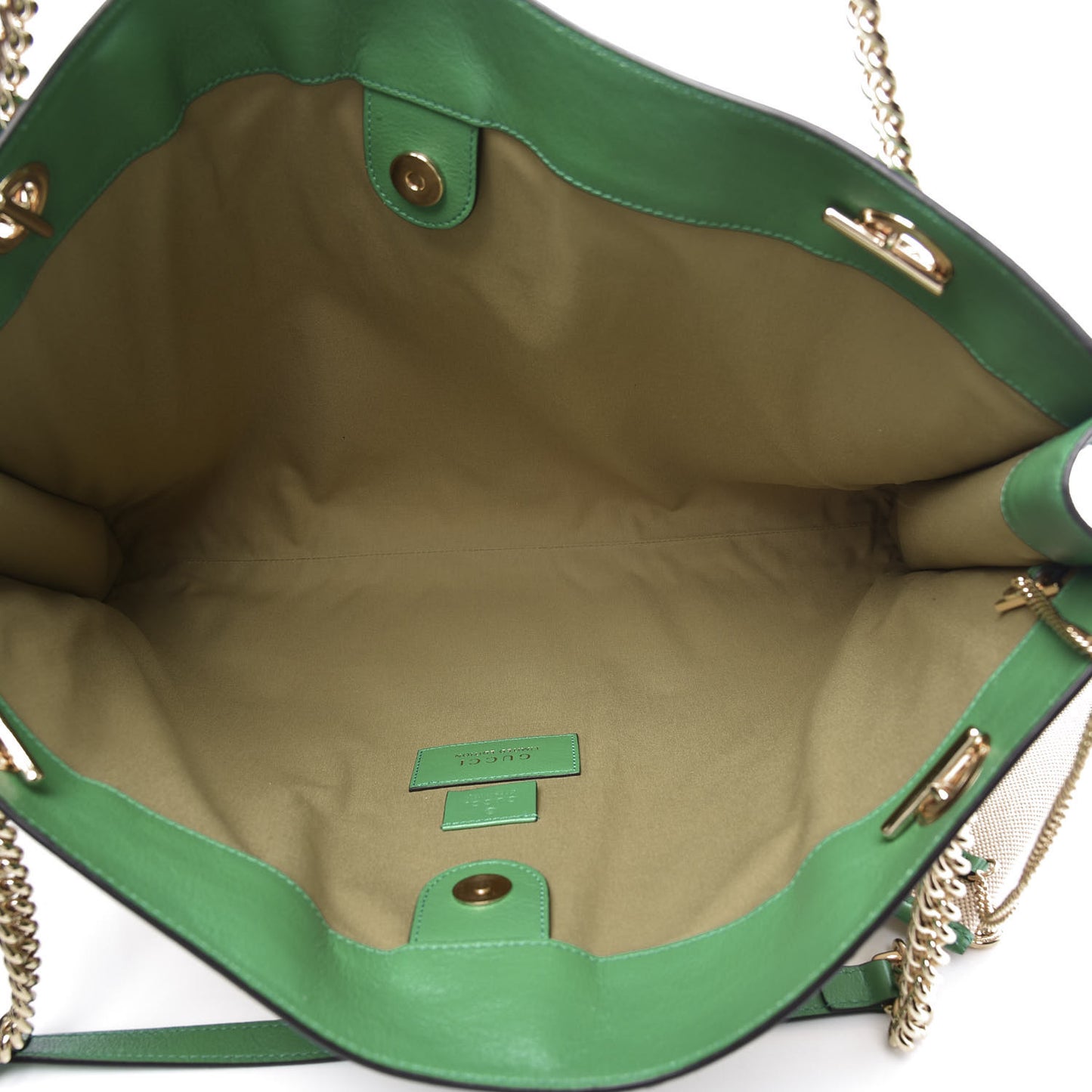 Canvas Calfskin Large Rajah Chain Tote Beige Green