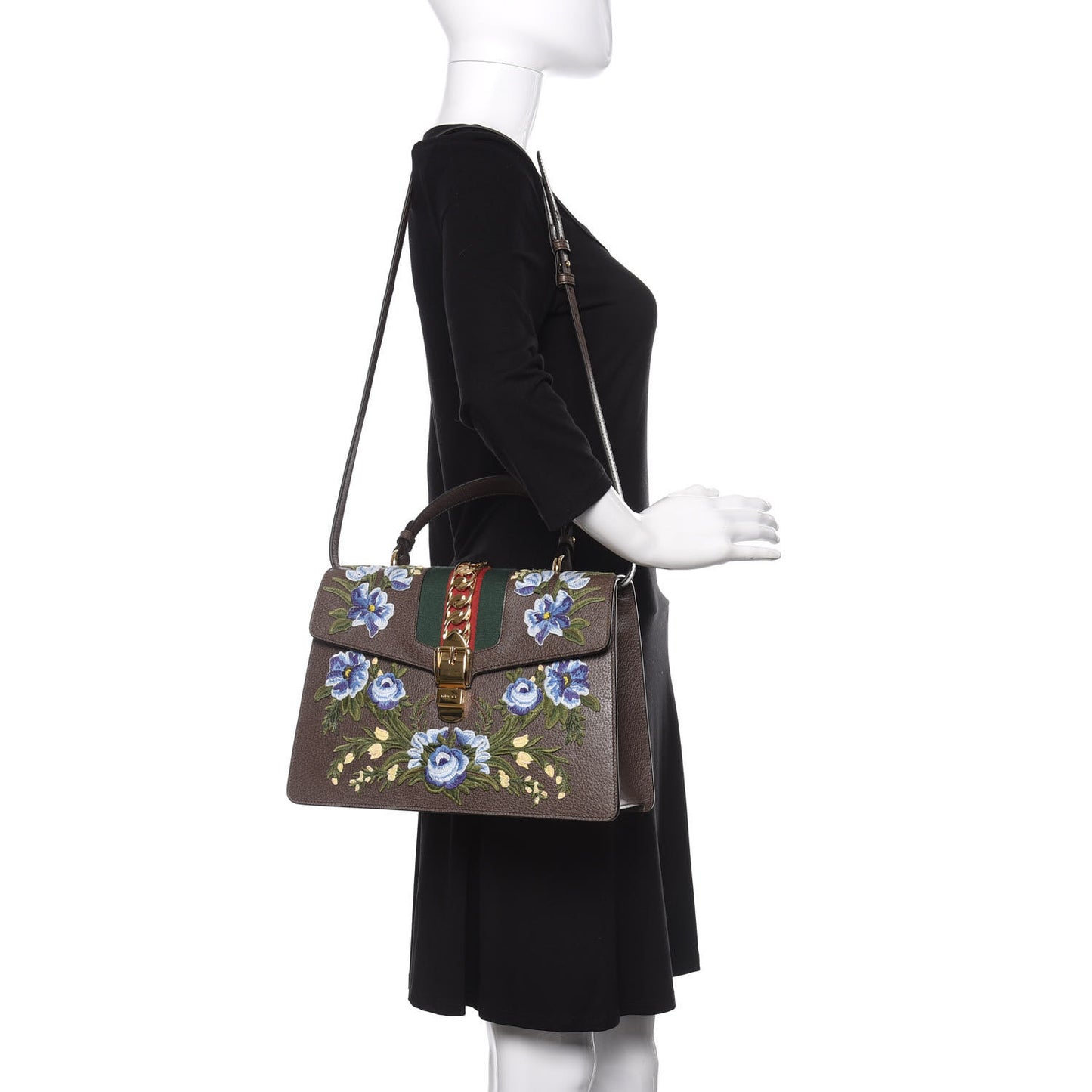 Calfskin Embroidered Medium Sylvie Top Handle Bag New Acero Multicolor