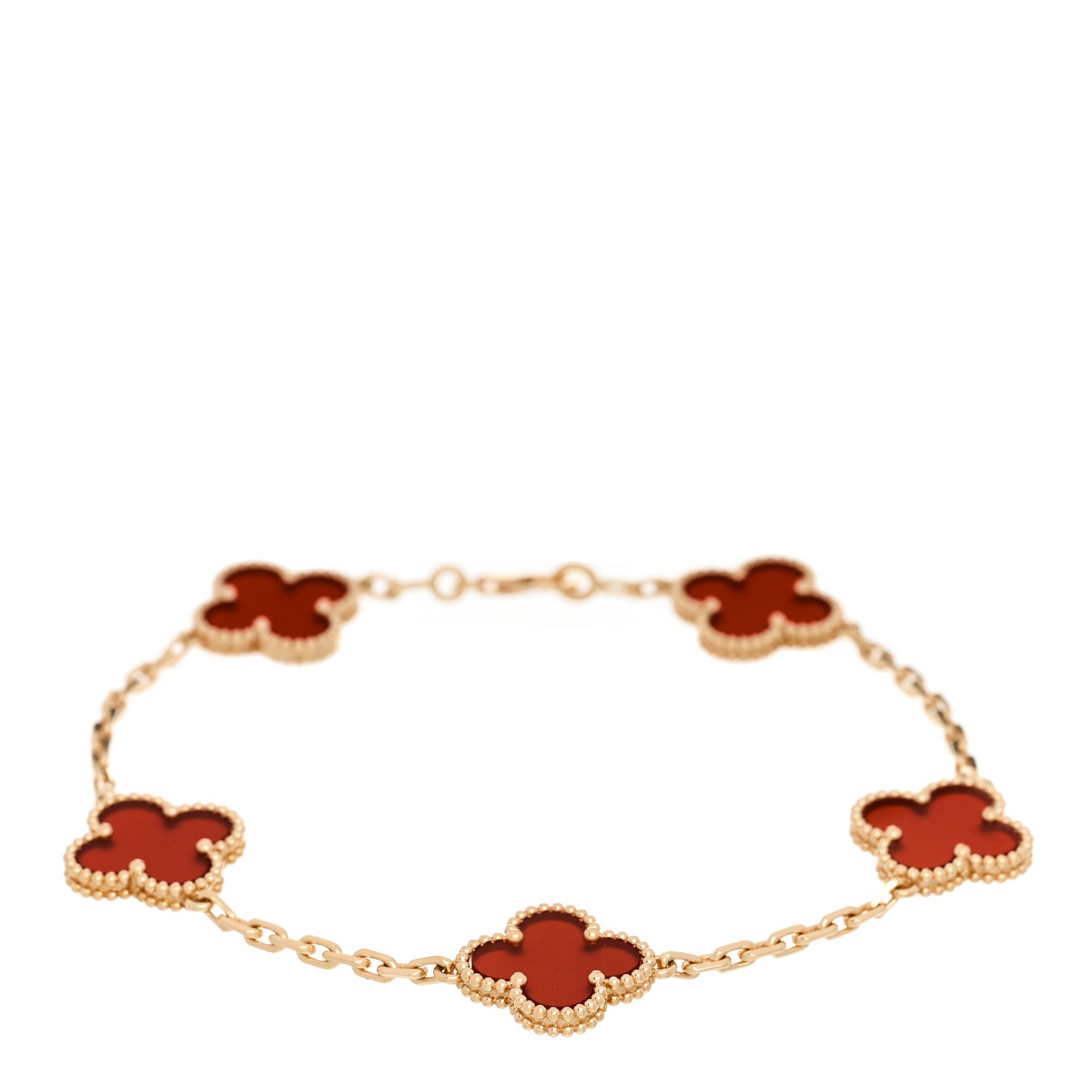 18K Yellow Gold Carnelian 5 Motifs Vintage Alhambra Bracelet