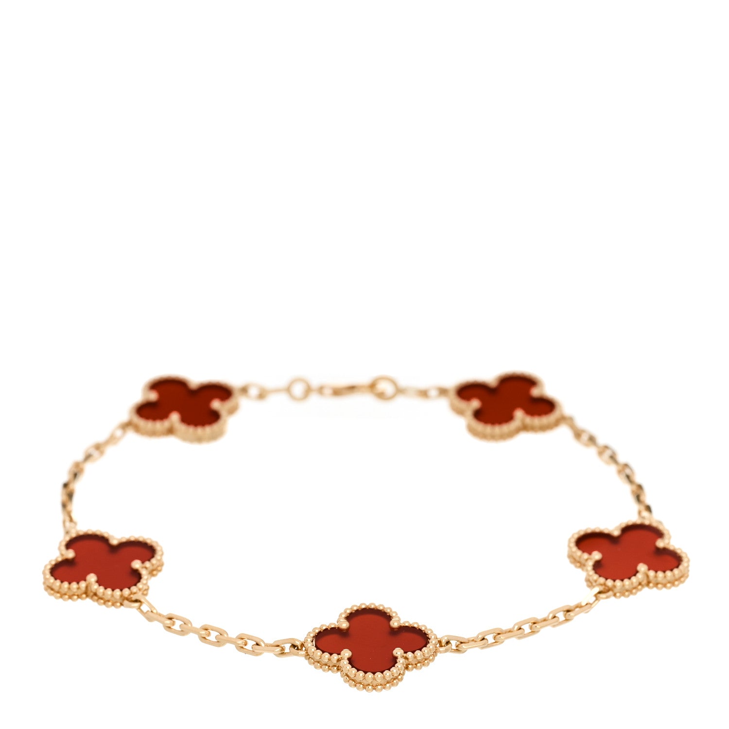 Van Cleef & Arpels 18K Yellow Gold Carnelian 5 Motifs Vintage Alhambra Bracelet 1 of 4