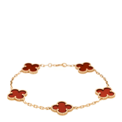 Van Cleef & Arpels 18K Yellow Gold Carnelian 5 Motifs Vintage Alhambra Bracelet 1 of 4
