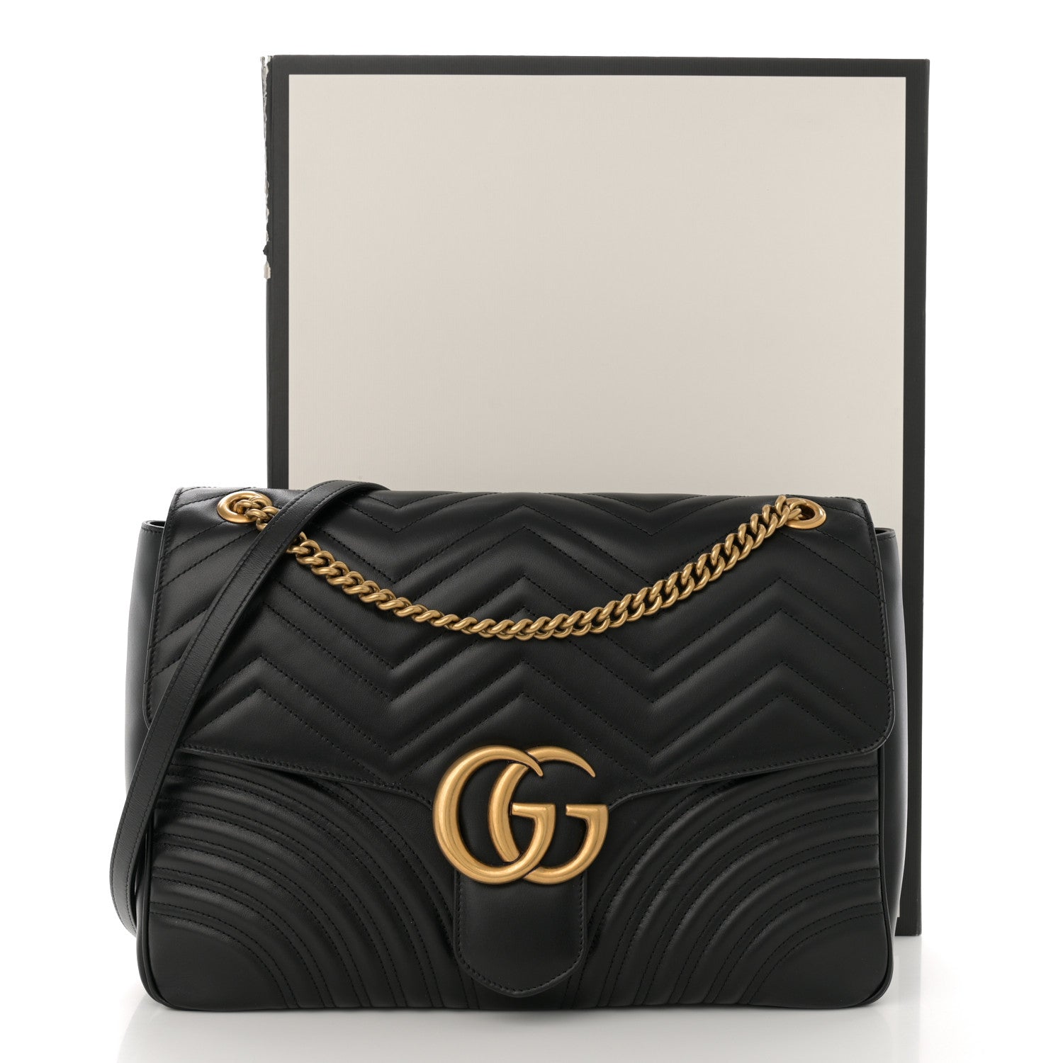 Gucci Calfskin Matelasse Large GG Marmont Shoulder Bag Black 12 of 12