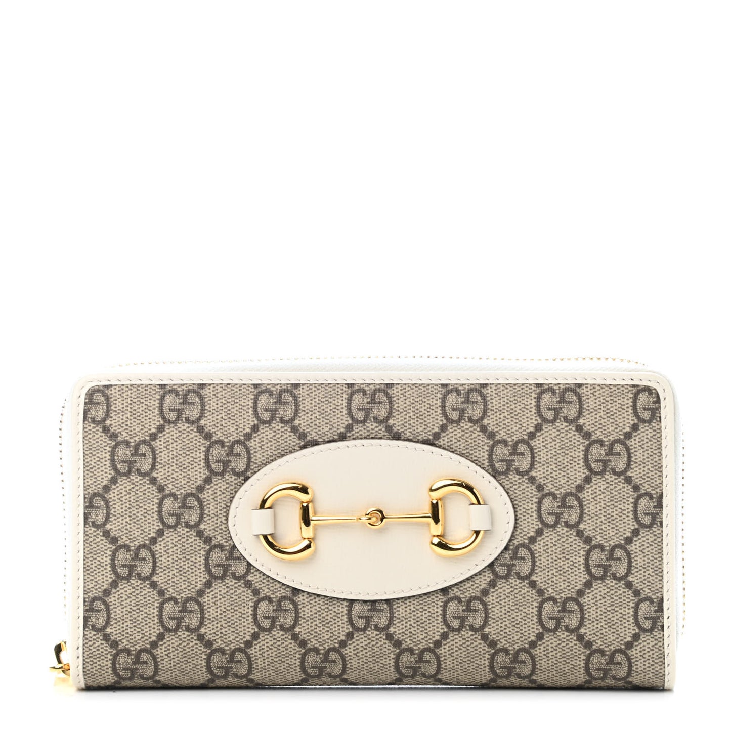 GG Supreme Monogram Azalea Calfskin Horsebit 1955 Zip Around Wallet Beige Ebony Mystic White