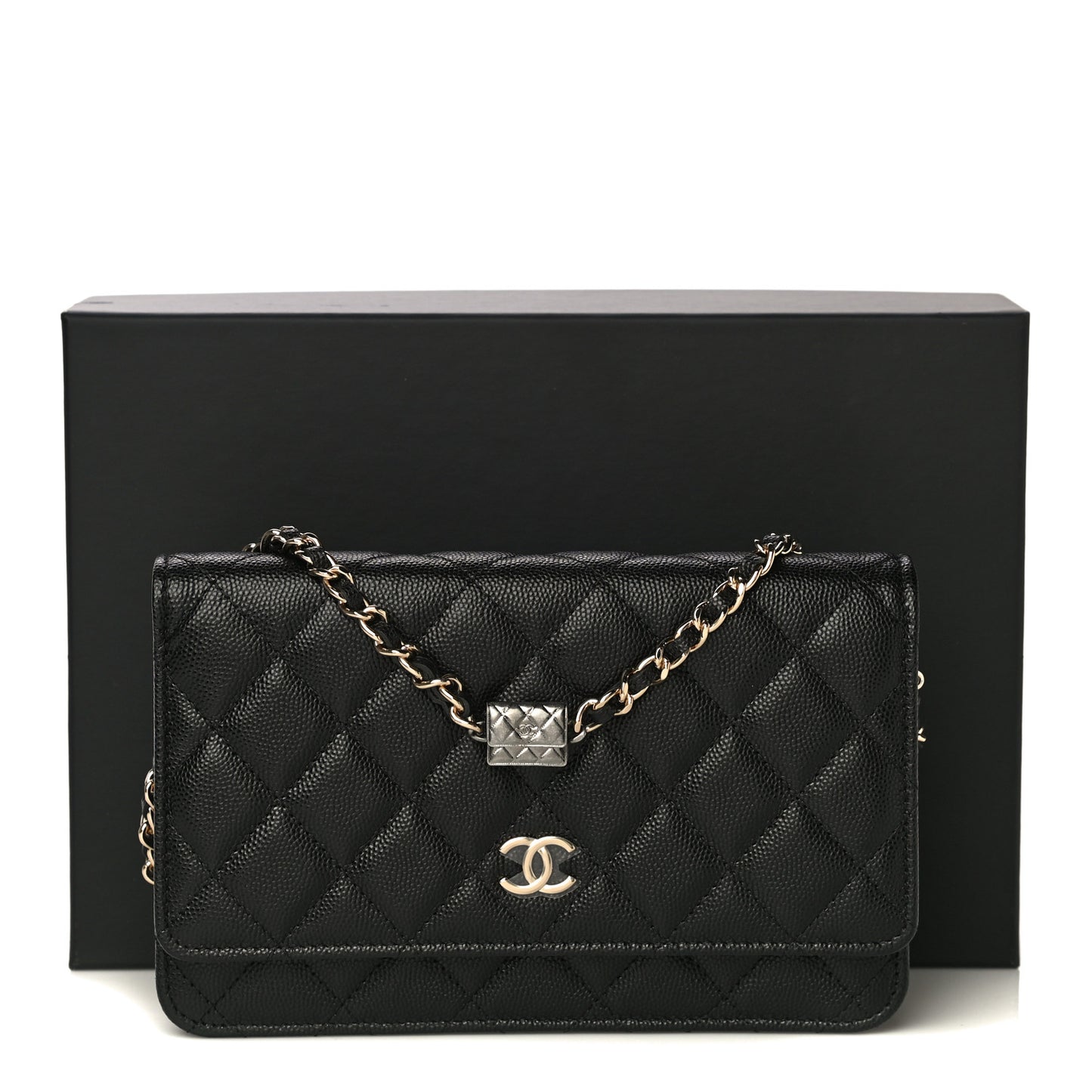 Caviar Quilted Wallet With Charms On Chain WOC Black
