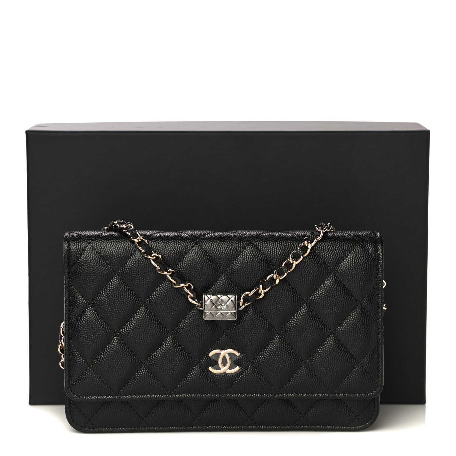 Chanel Caviar Quilted Wallet With Charms On Chain WOC Black 15 of 15