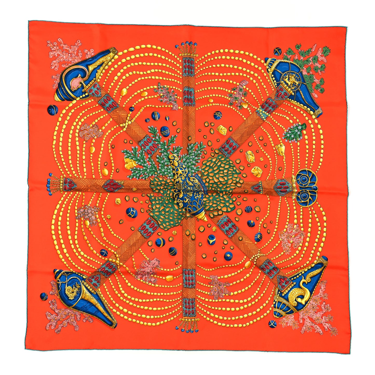 Silk Chemins De Corail Scarf 90 Orange Emeraude Jaune D'or
