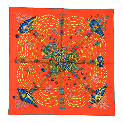 Hermes Silk Chemins De Corail Scarf 90 Orange Emeraude Jaune D'or 1 of 4