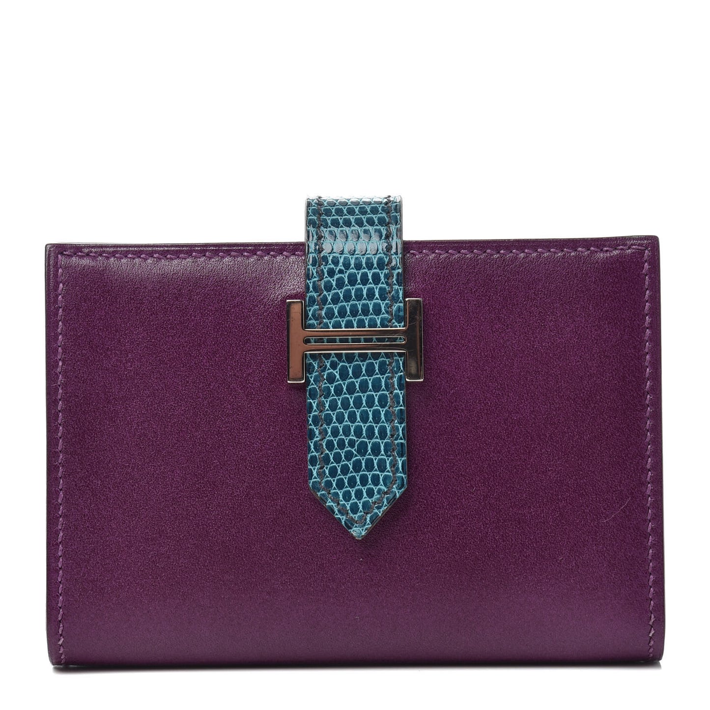 Tadelakt Lizard Bearn Card Holder Wallet Violet Bleu Petrole