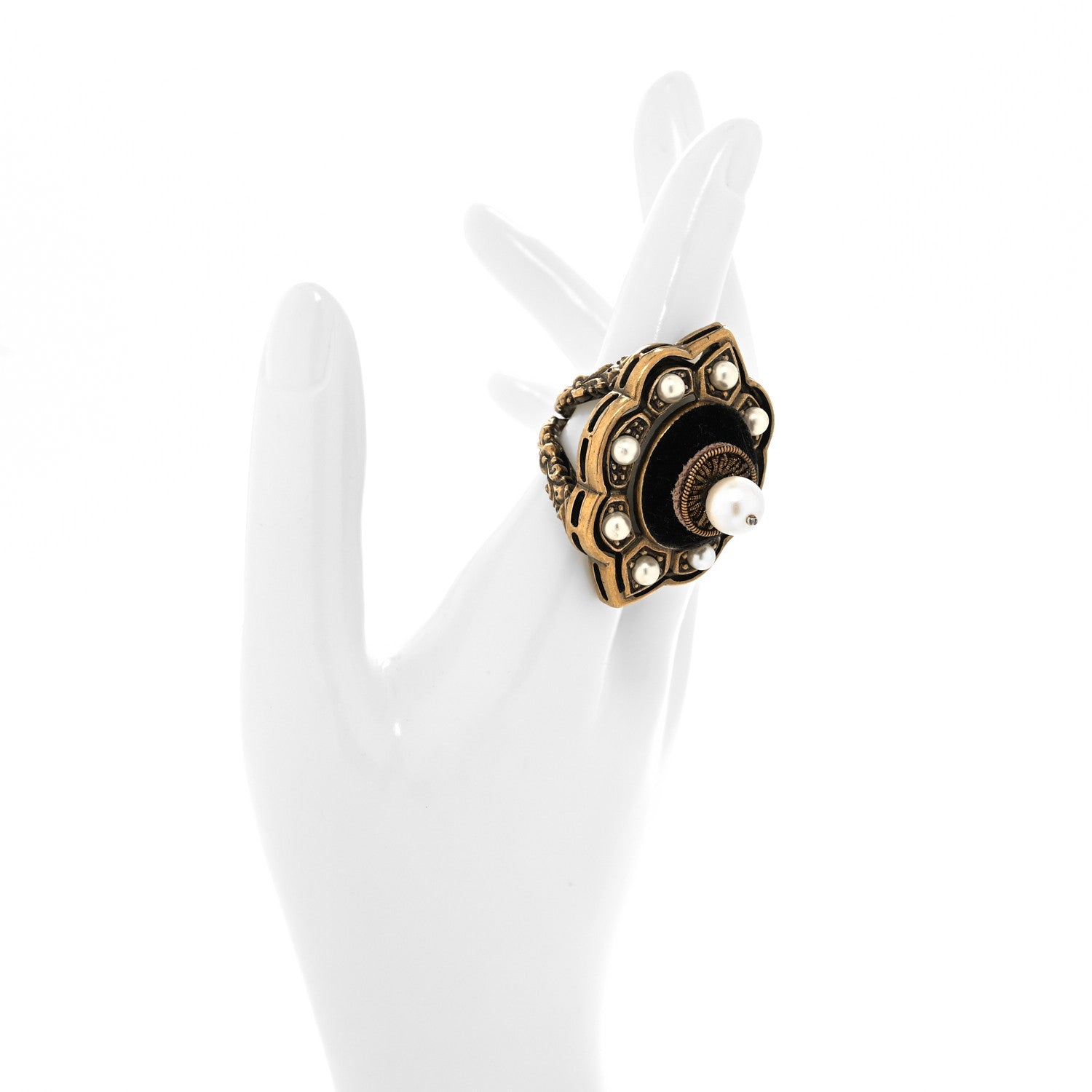Gucci Metal Pearl Ring 16 Aged Gold 2 of 6