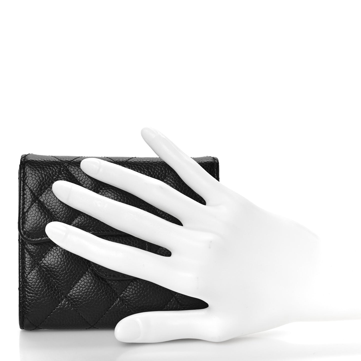 Caviar Quilted Compact Flap Wallet Black