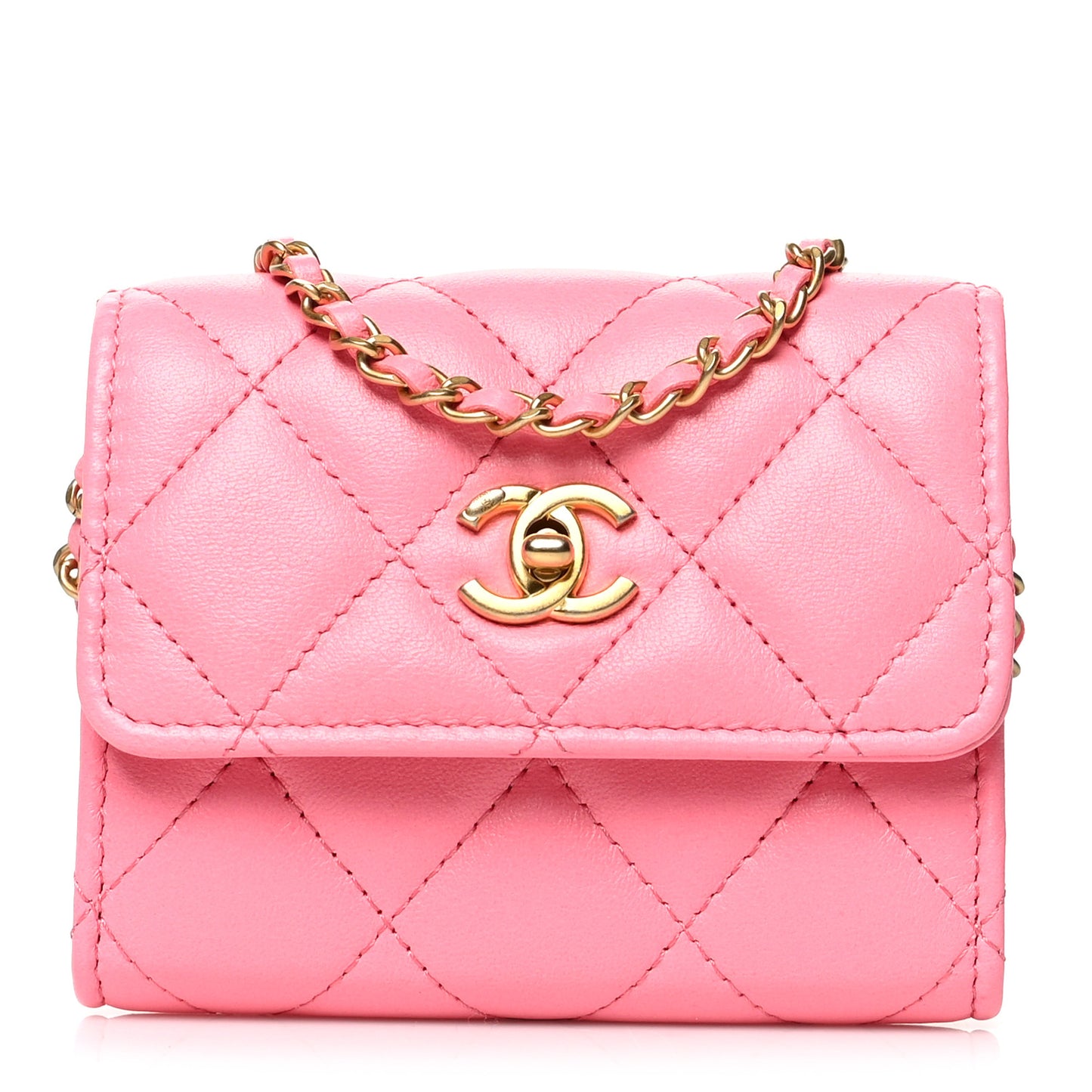 Lambskin Quilted Pearl Crush Clutch With Chain Pink