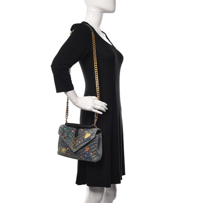Saint Laurent Denim Matelasse Chevron Summer Embroidered Monogram Medium College Bag Blue 2 of 16