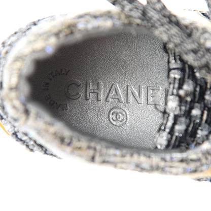 Chanel Tweed Lambskin Tennis Sneakers 37.5 Black White Argent 7 of 8