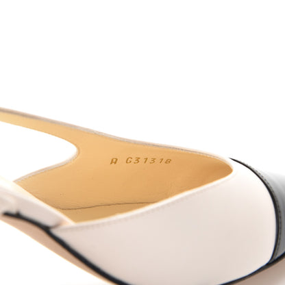 Chanel Glazed Calfskin Cap Toe CC Slingback Pumps 37 Ivory Black 8 of 9