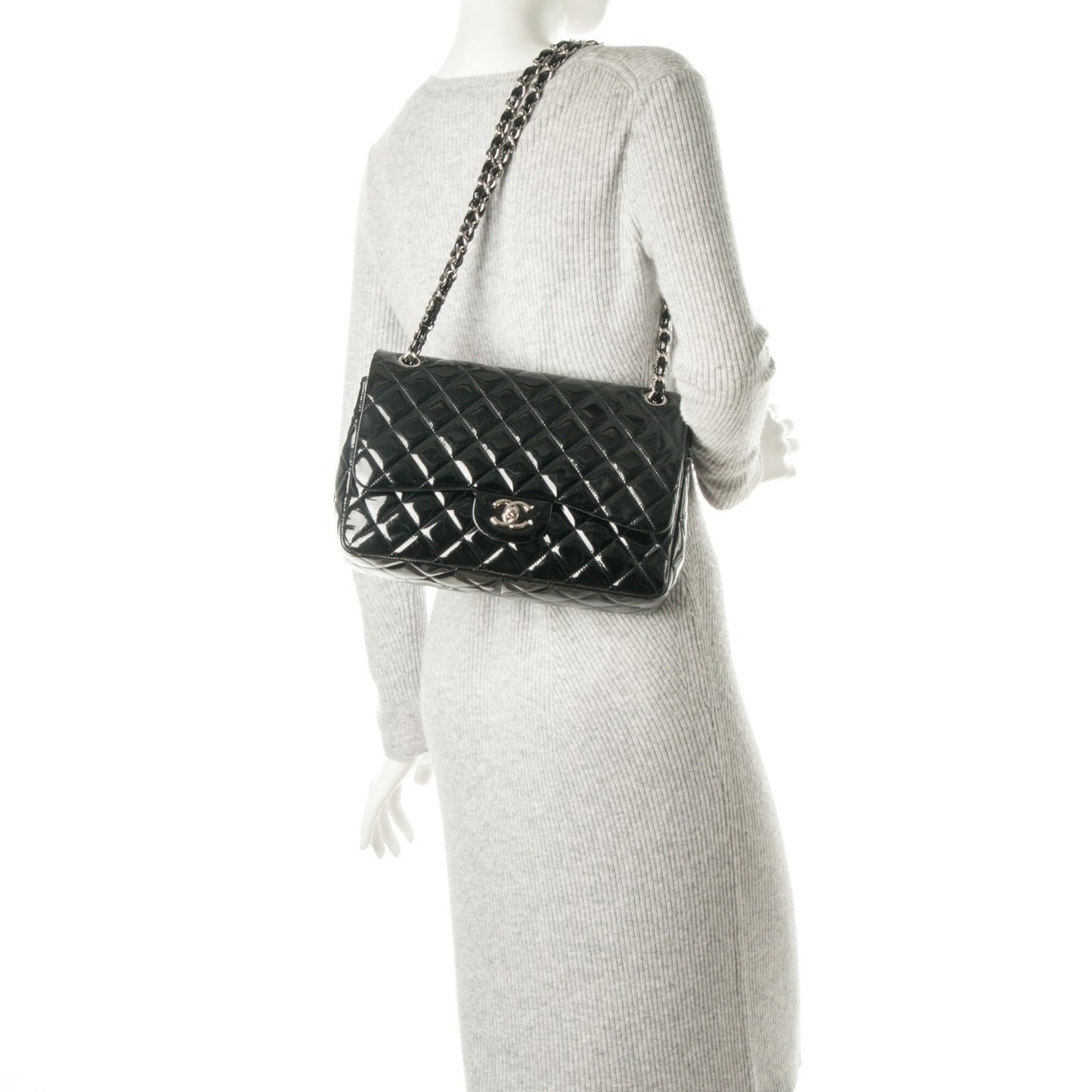 Patent Quilted Jumbo Double Flap Black