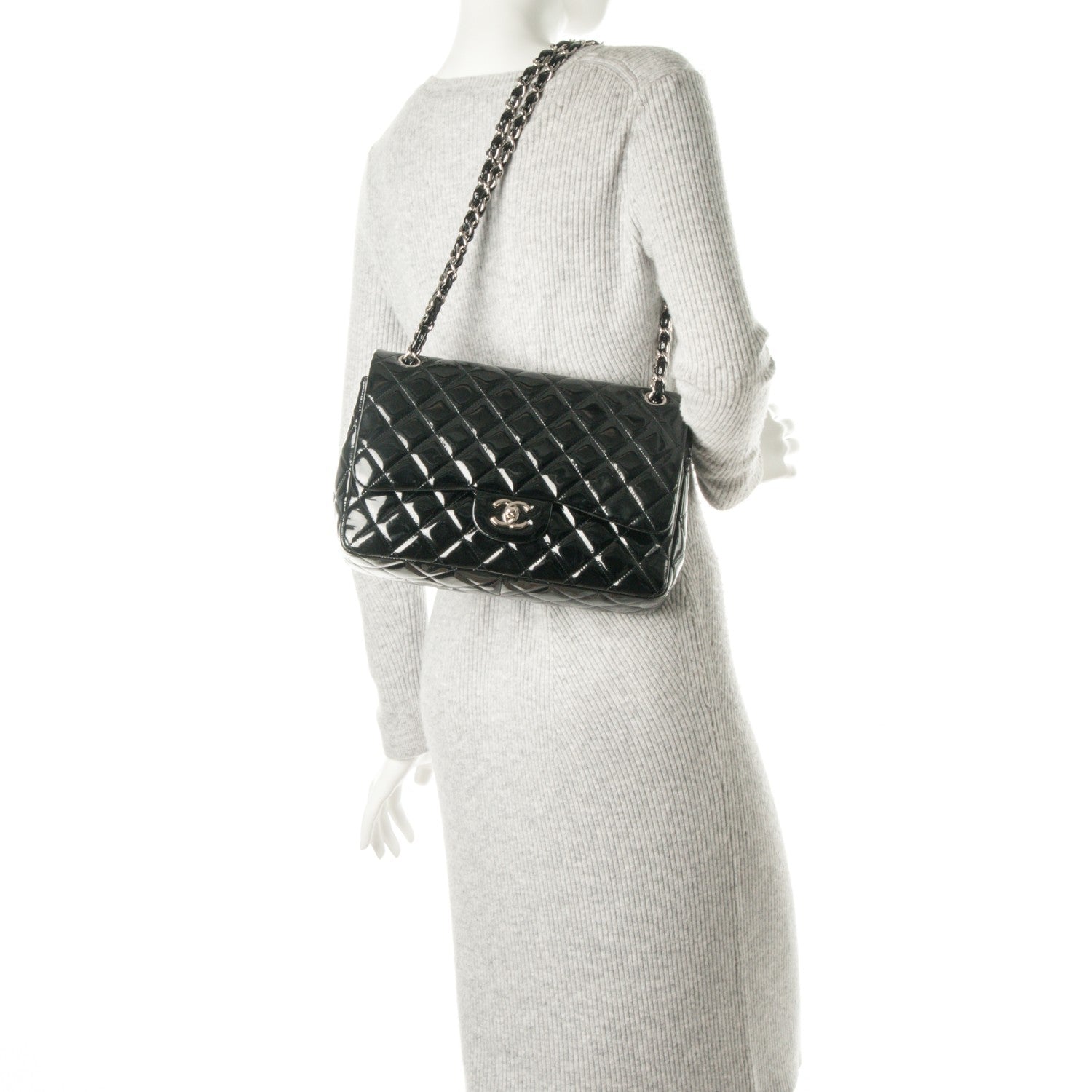 Chanel Patent Quilted Jumbo Double Flap Black 2 of 8