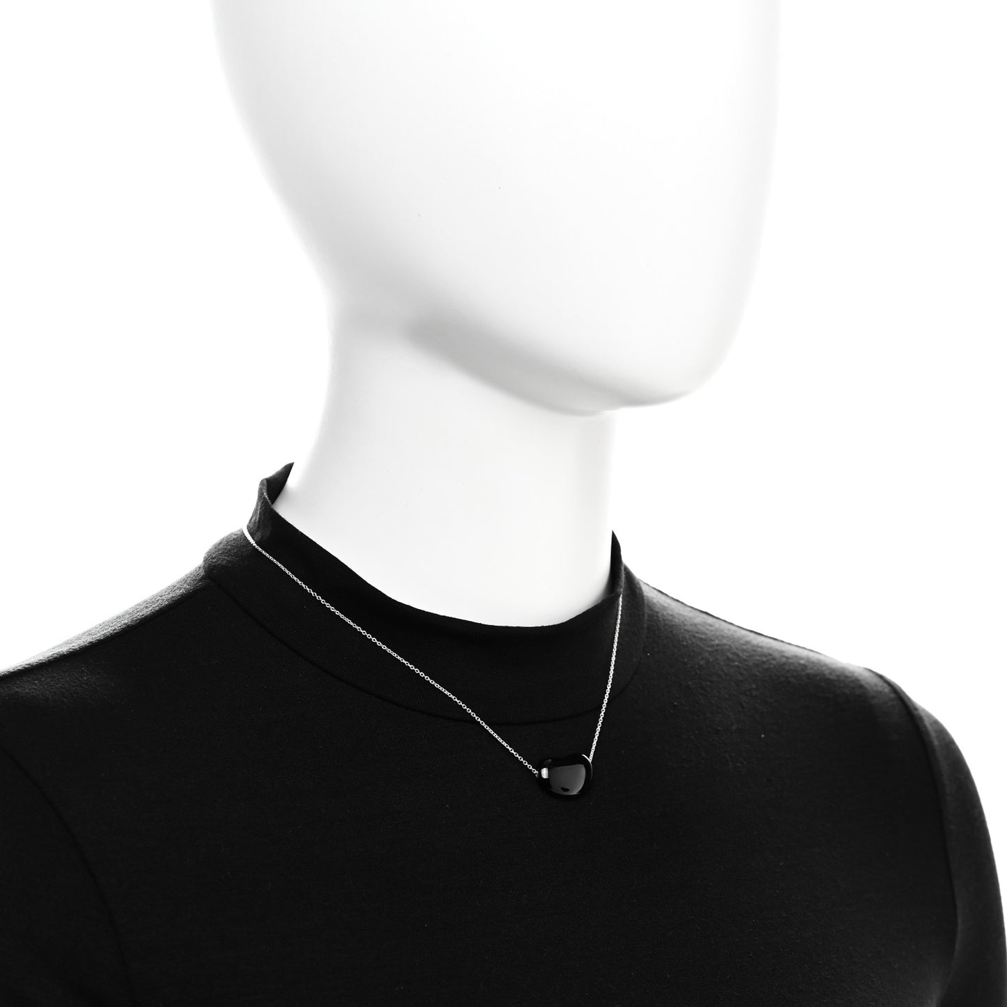 Sterling Silver Black Jade 12mm Elsa Peretti Bean Pendant Necklace