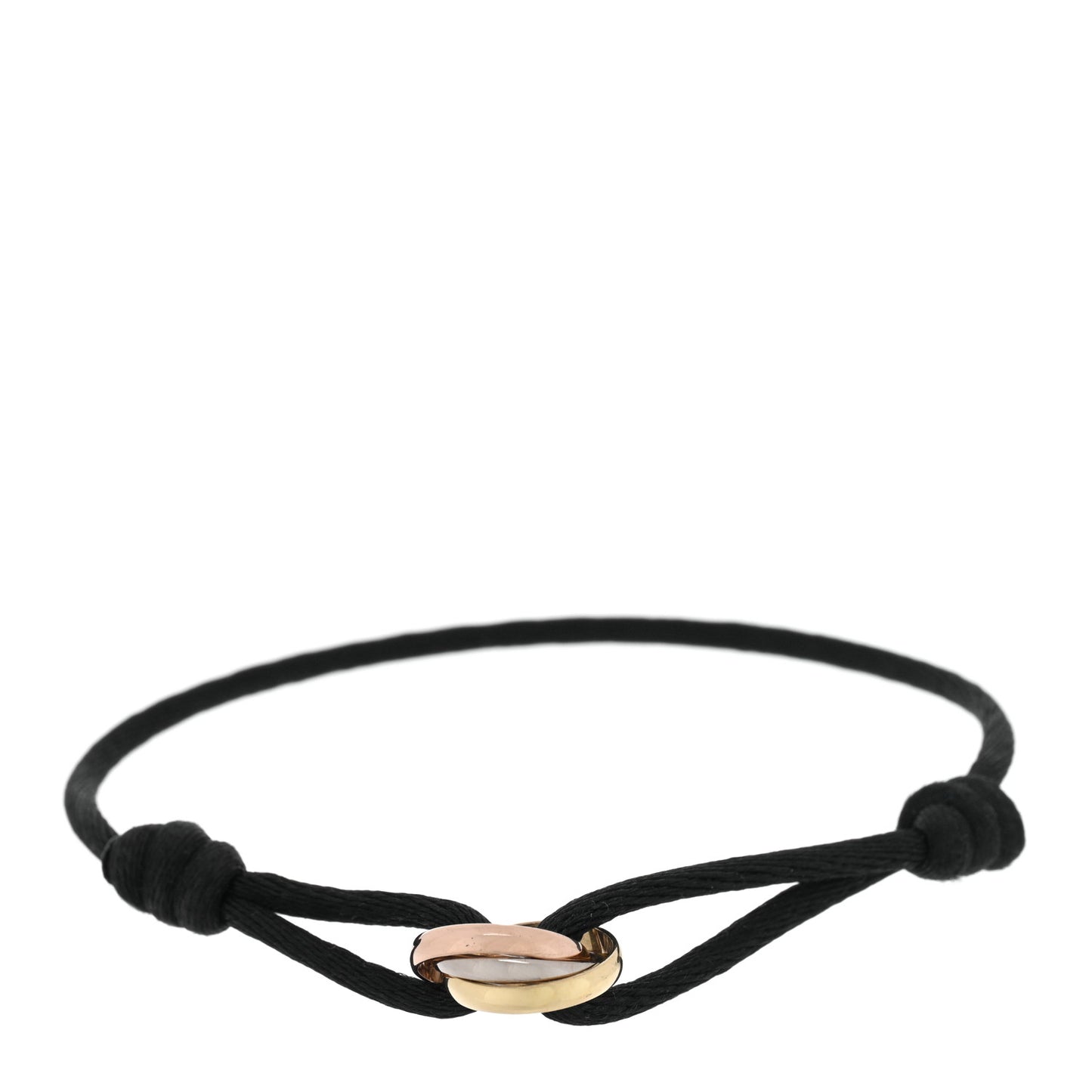 18K Pink Yellow White Gold Trinity Adjustable Cord Bracelet Black