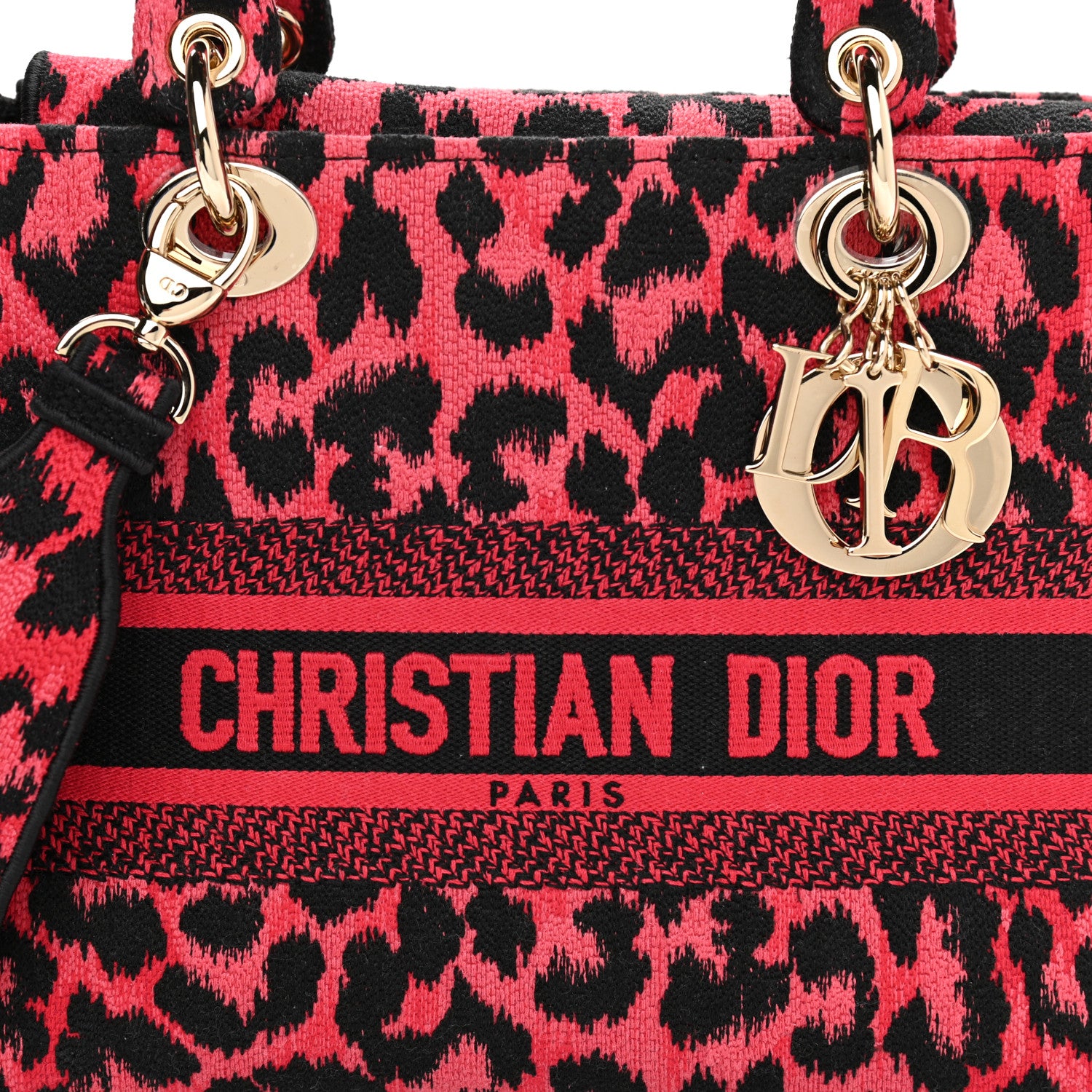Christian Dior Canvas Mizza Embroidered Medium Lady D-Lite Fuchsia