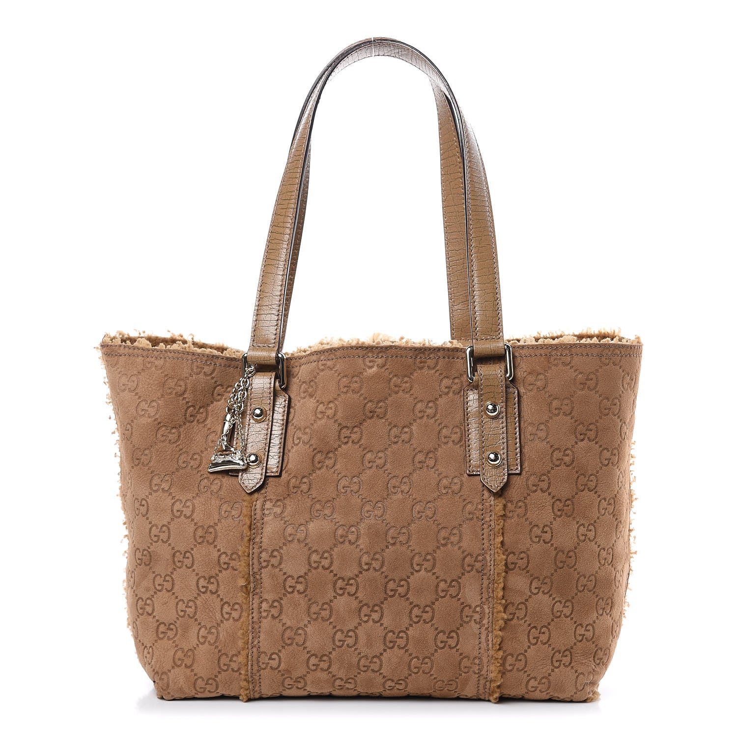 Gucci Suede Shearling Guccissima Large Jolicoeur Tote Tan 1 of 7