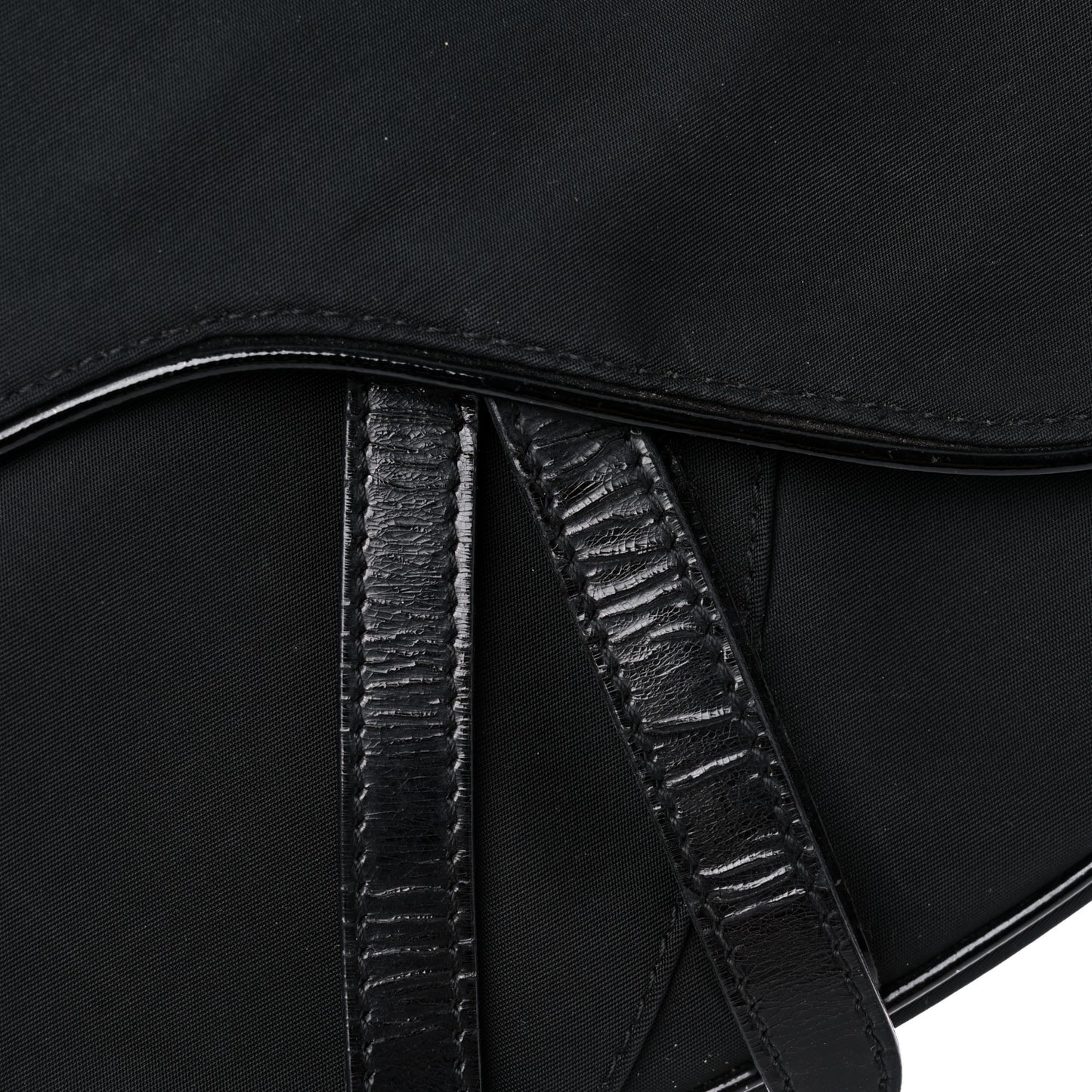 Canvas Patent Calfskin Saddle Bag Black