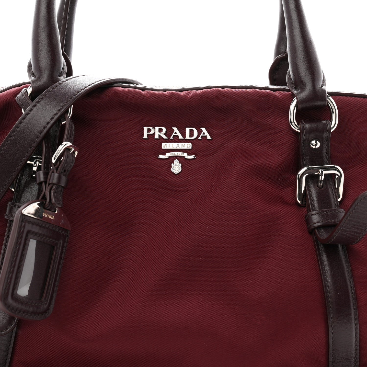 Prada Nylon Tessuto Soft Calf Small Tote Granato 8 of 11