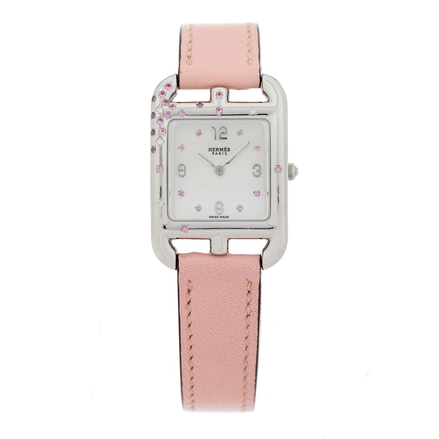 Hermes Stainless Steel Swift Diamond Pink Sapphire Mother of Pearl 23mm Cape Cod Quartz Watch Rose Sakura 1 of 5