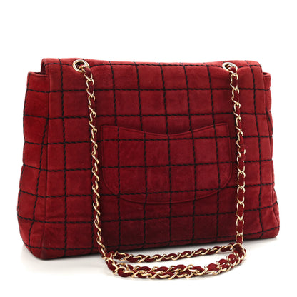 Chanel Suede Square Stitched Jumbo Single Flap Red 3 of 10