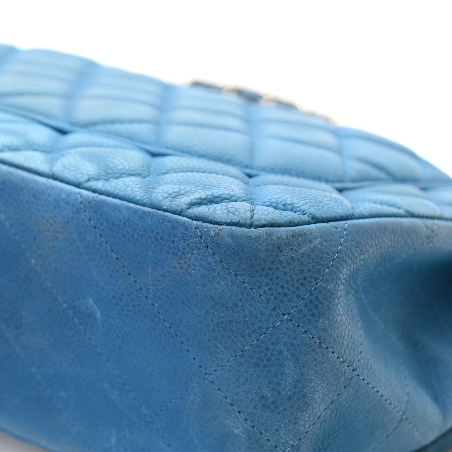 Iridescent Caviar Quilted Jumbo Double Flap Blue