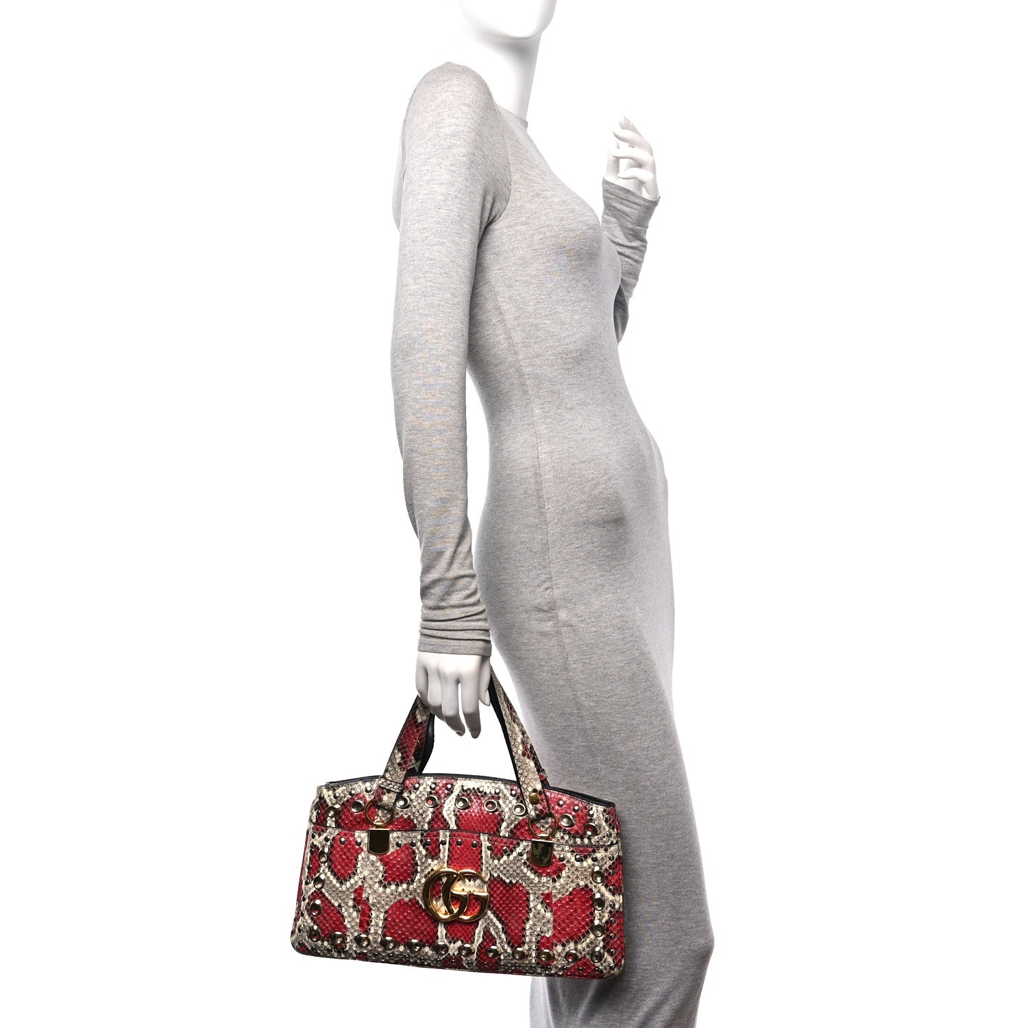 Gucci Snakeskin Large Arli Top Handle Bag Pink Beige 2 of 11
