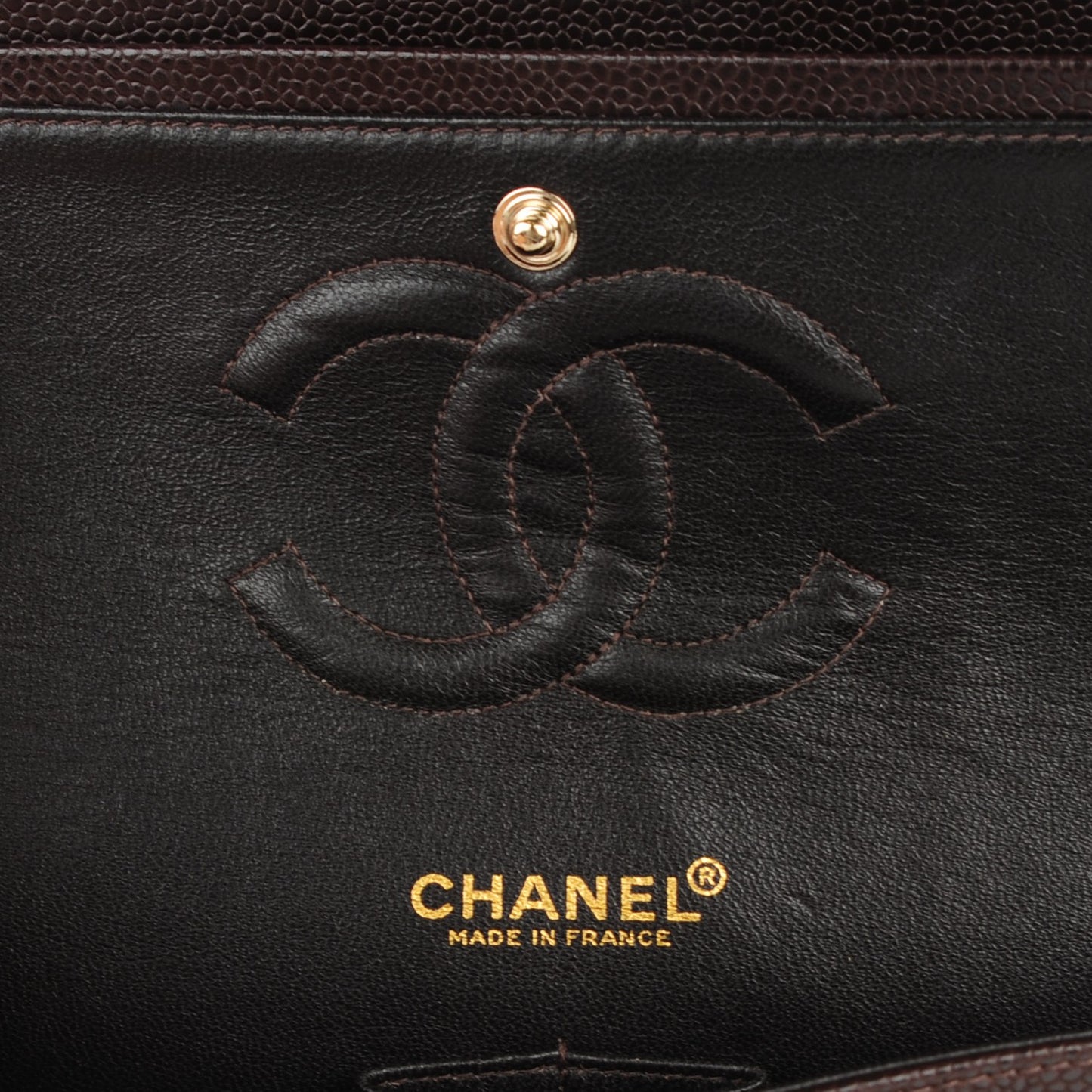 Caviar Quilted Medium Double Flap Dark Brown
