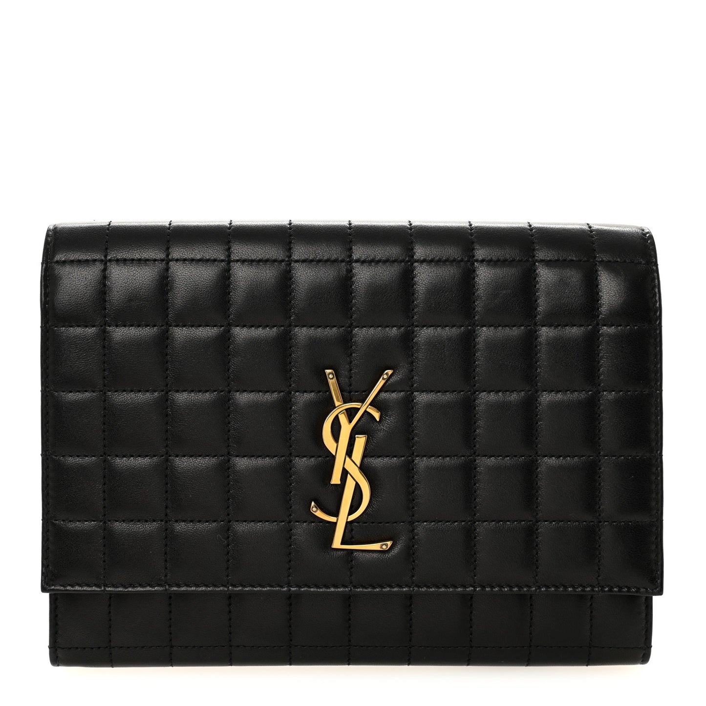 Lambskin Carre Quilted Cassandre Pouch Clutch Black