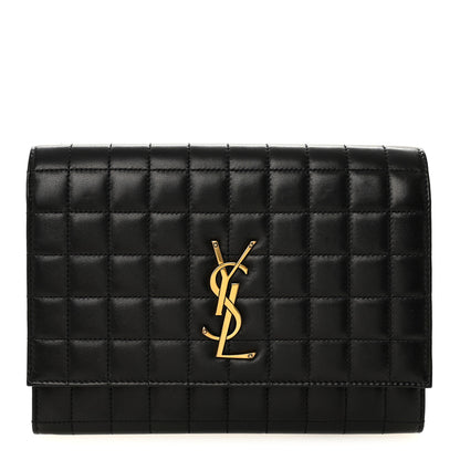 Saint Laurent Lambskin Carre Quilted Cassandre Pouch Clutch Black 1 of 7