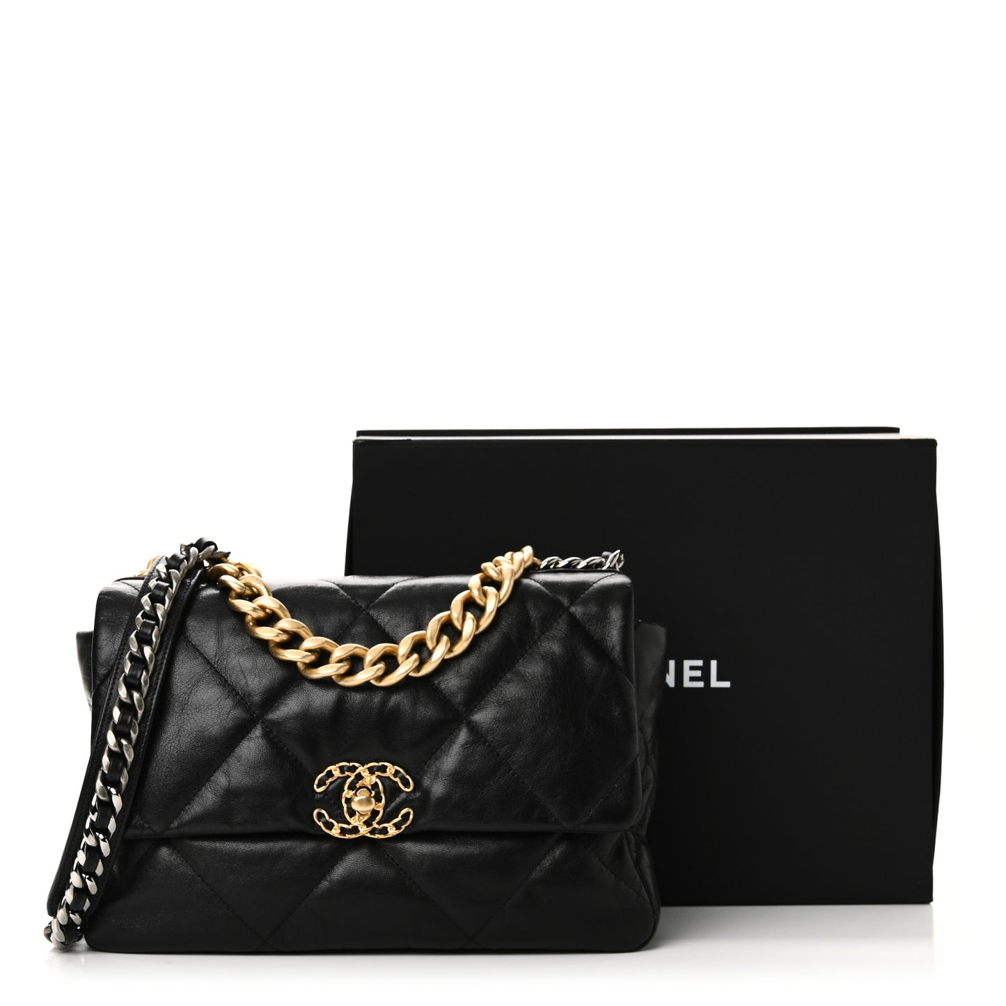 Goatskin Quilted Large Chanel 19 Flap Black